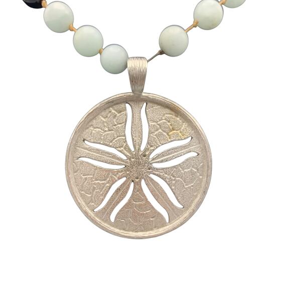 Carol Dauplaise Sandollar Glass Bead Necklace 21" Black Silver Tone Statement - Picture 3 of 9